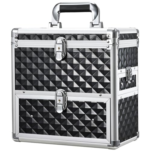 Nail Polish Makeup Train Case with Drawer and Dividers Manicure Organizer Accessory Storage Makeup Box With Mirror Lockable Keys Nail Kit Organizer Cosmetic Case Jewelry Box - Black