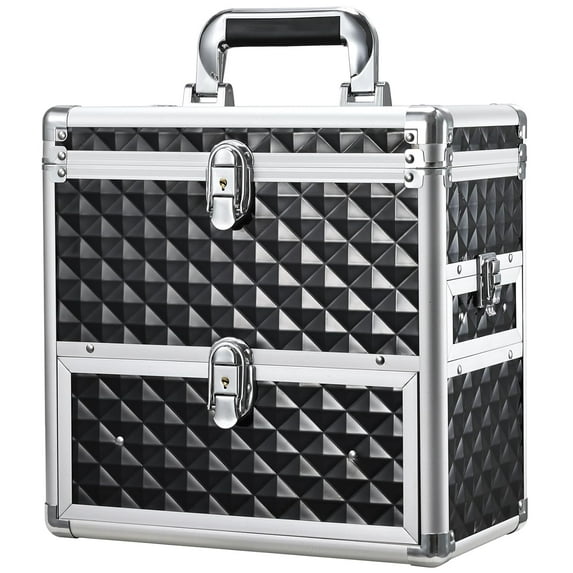 Nail Polish Makeup Train Case with Drawer and Dividers Manicure Organizer Accessory Storage Makeup Box With Mirror Lockable Keys Nail Kit Organizer Cosmetic Case Jewelry Box - Black