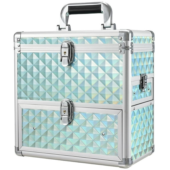 Nail Polish Makeup Train Case with Drawer and Dividers Manicure Organizer Accessory Storage Makeup Box With Mirror Lockable Keys Nail Kit Organizer Cosmetic Case Jewelry Box