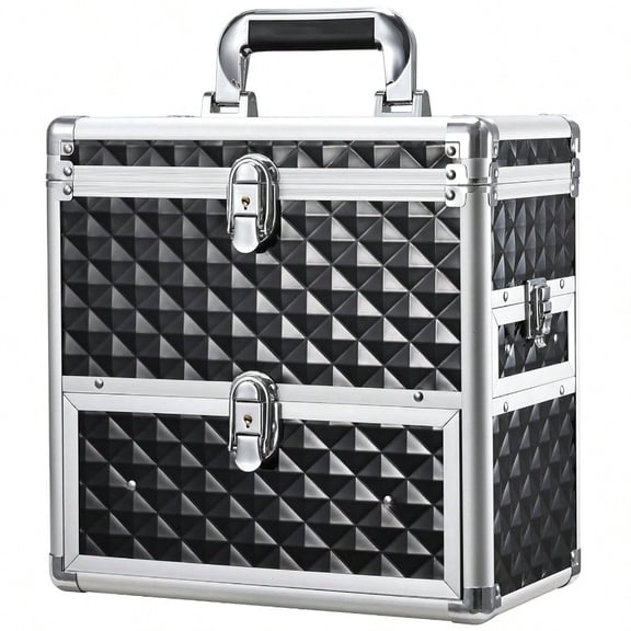 Nail Polish Makeup Train Case with Drawer and Dividers Manicure Organizer Accory Storage Makeup Box With Mirror Lockable Keys Nail Kit Organizer Cosmetic Case Jewelry Box - Black