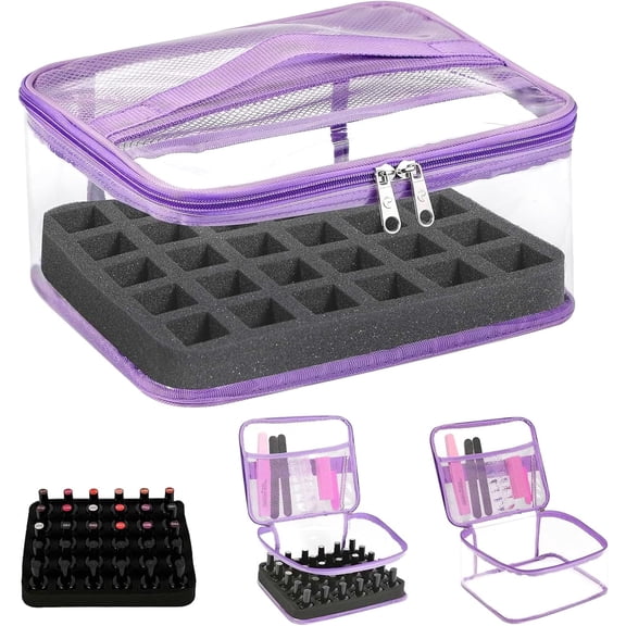 Nail Polish Organizer Bag Holds 30 Bottles (15ml/0.5 fl.oz) Portable Supplies Organizer Handbag for Manicure Tools, Portable Nail Supplies Kit Organizer Carrying Case (Purple)