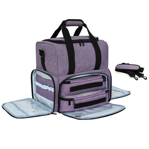 Nail Polish Organizer Bag Holds 80 Bottles(15ml/0.5 fl.oz) and a Nail Lamp, Travel Nail Polish Organizer Case with 2 Removable Cases and Tools Storage Pockets , Cosmetic Travel Cases Purple