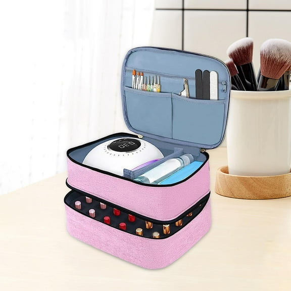 Nail Polish Organizer Bag Nail Dryer Case Holds 30 Bottles (15ml) Professional Nail Polish Carrying Case Nail Tool Bag for Manicure Sets Pink