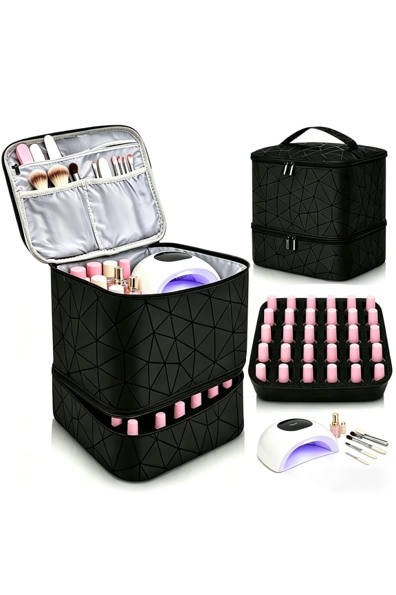 Nail Bag Organizer Case - Double Layer Nail Tool Storage Case,Holds 30 Bottles (15ml/0.5 fl oz) of Nail Polish And Nail Lamp,with Handle Nail Polish Carrying Case Nail Polish Storage Bag