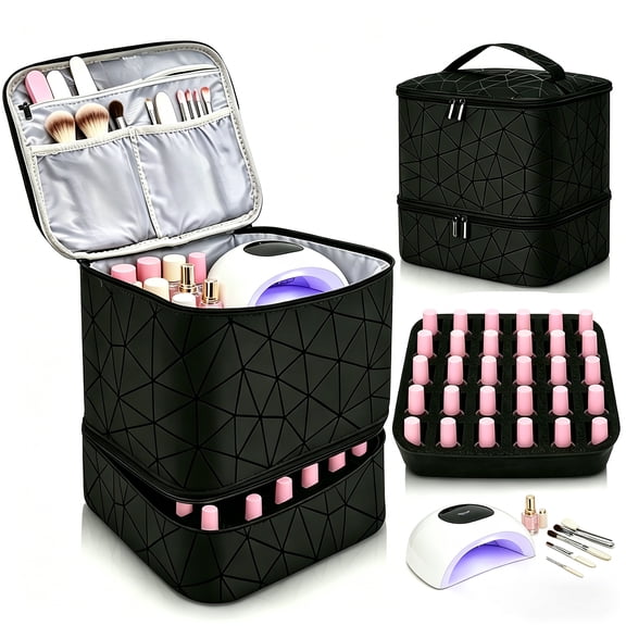 Nail Bag Organizer Case - Double Layer Nail Tool Storage Case,Holds 30 Bottles (15ml/0.5 fl oz) of Nail Polish And Nail Lamp,with Handle Nail Polish Carrying Case Nail Polish Storage Bag