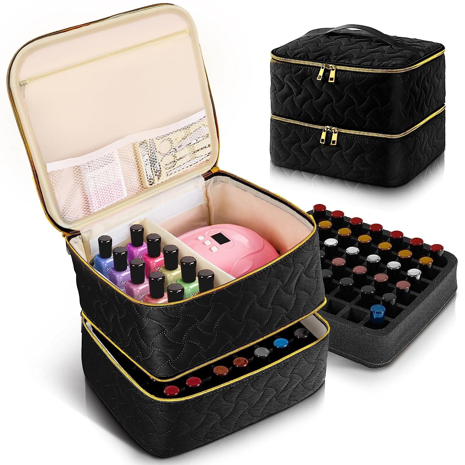  Covkev Nail Polish Organizer Holds Nail Lamp and 40 Bottles  [15ml/0.5 fl.oz], Double-Layer Nail Bag Organizer Case, Nail Polish Carrying  Case with Manicure Tools Storage—Black : Beauty & Personal Care