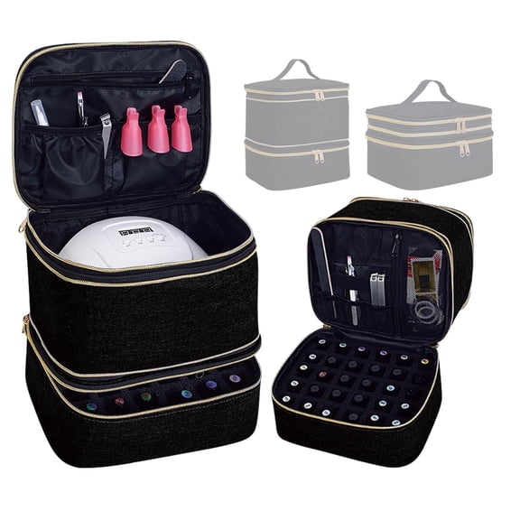 Nail Polish Organizer Case, Expandable Nail Tech Storage Bag Holds 30 Bottles, Portable Manicure Tool Bag for Travel & Home Use,Black