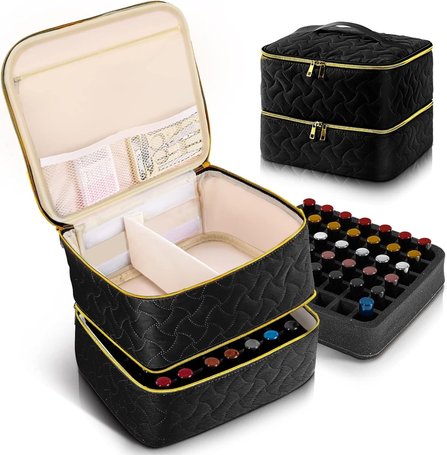 Nail Polish Organizer Case Holds 42 Bottles 15ml 0.5 fl.oz Double Layer Nail Polish Storage with Adjustable Dividers Portable Nail Polish Bag for Nail Gel Nail Lamp and Manicure Tools Black Walmart ...