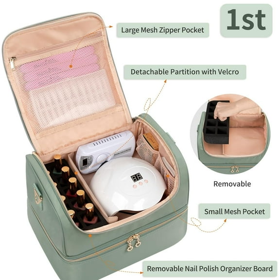 Nail Polish Organizer Case Holds 45 Bottles & Nail , Portable Travel Bag with Double Layer Design