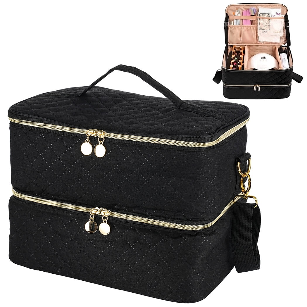 Nail Polish Storage Bag Double-Layered Large Capacity Cosmetic Bag For 30  Bottles Of Nail Polish For Fingernail Dryer Suitcase