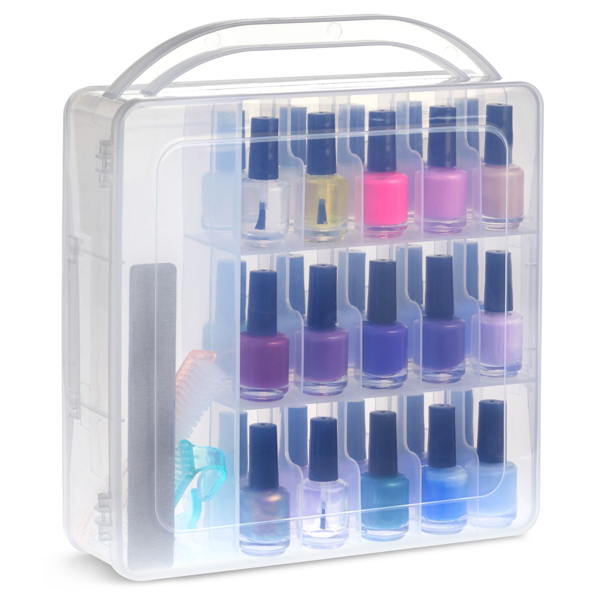 Nail Polish Organizer Case with Lid and Handle, Holds 30 Bottles (Pink,  11.8 x 11.2 x 3.15 In)