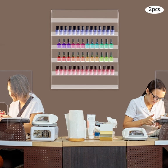 Nail Polish Organizer Holder 2 Pack, Acrylic Wall Mounted 6-Tier Storage Rack for Nail Salon Home, Clear Cosmetic Display Shelf for Essential Oils Lipstick Eyeshadow, Space Saving 20W x 24H Each