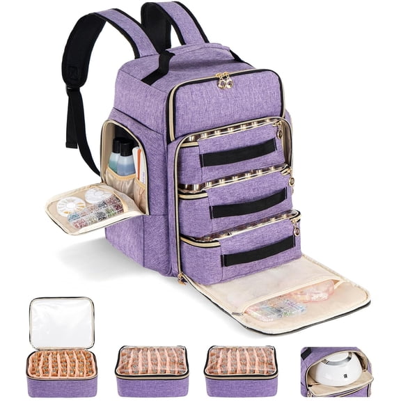 Nail Polish Organizer Holds 126 Bottles, Extra Large Storage Bag with 3 individual drawers, Professional Sturdy Lamp Supplies Nail Polish Travel Case for Manicurist -Purple