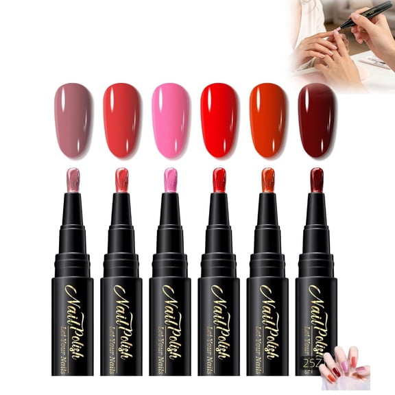 Nail Polish Pen Set 6 Colors, Quick Dry Nail Art Pens, Water Based Nail Art Polish, No UV Lamp Needed, Easy Control Brush Tip for DIY Manicure at Home