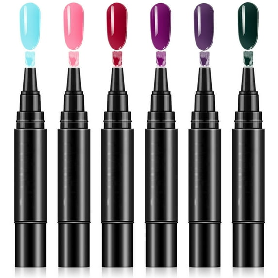 Nail Polish Pens, 3 in 1 Nail Polish Pens Quick Dry, Gel Polish Pen, 6 Color NailPolish Gel Pen 8 ML, Color NailPolish Gel Pen for Women, Nails Pens for Nails Art DIY