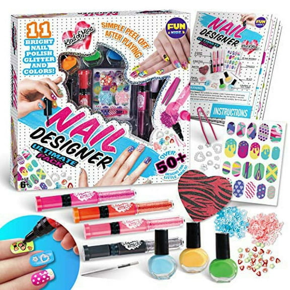 Nail Polish Pens Combo Kit, FunKidz Nail Art Kit For Girls Ages 6 And Up Peelable Nail Polish For Kids With Glitter Acrylic Nail Stickers 3D Nail Decoration Accessories Kit