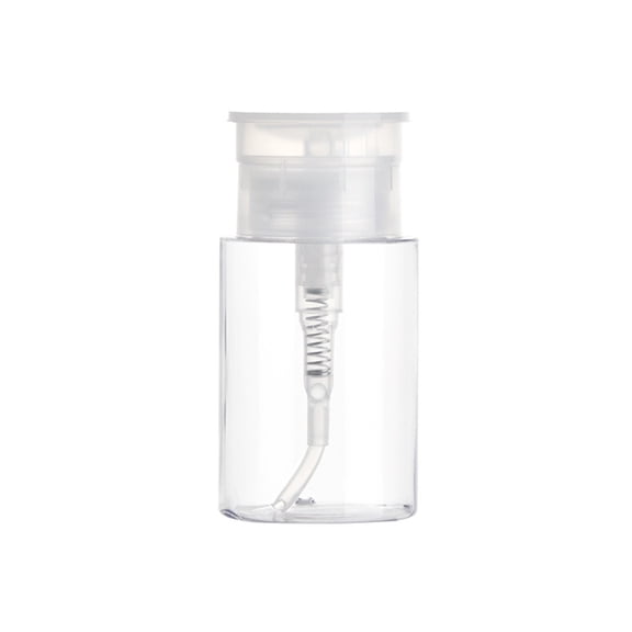 Nail Polish Remover Pump, Acetone Pump Dispenser, Durable Alcohol Dispenser Clear Plastic Push Down Empty Lockable Pump Dispenser Bottle for Nail Polish and Makeup Remover, 1Pc(Clear,1.6x1.6x3.8")