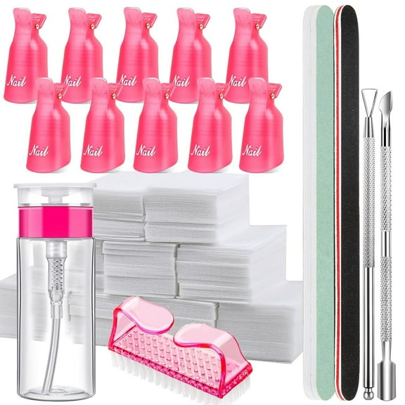 Nail Polish Remover Tools Kit – Nail Clips, Remover Bottle,Cotton Pads, Nail Brush, Cuticle Pusher, Nail File  Buffer Block