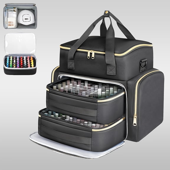 Nail Polish Storage Case Holds 96–100+ Bottles (15ml/0.5fl.oz), Built-in Lamp & Large Holder with Support Board, Portable Manicure Tool Organizer, Ideal Travel Essential