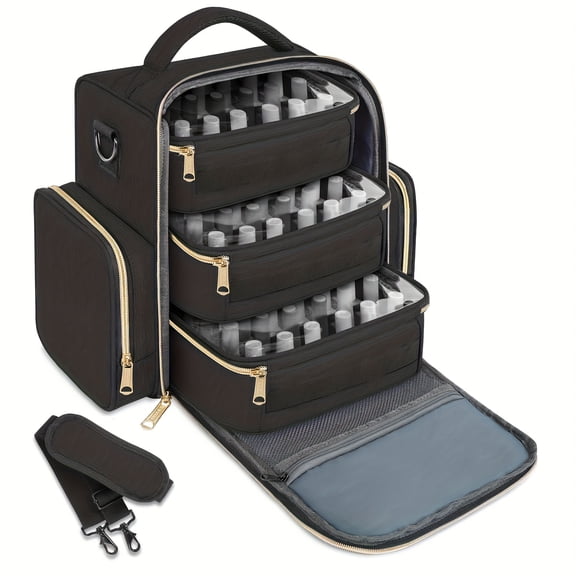 Nail Polish Storage Organizer, Holds 72 Bottles (15 Ml-0.5fl.oz), with 3 Removable Pouches and 4 Zippered Pockets, for Manicure Tools Supplies & Nail Lamp, Travel Accessories Must Have International