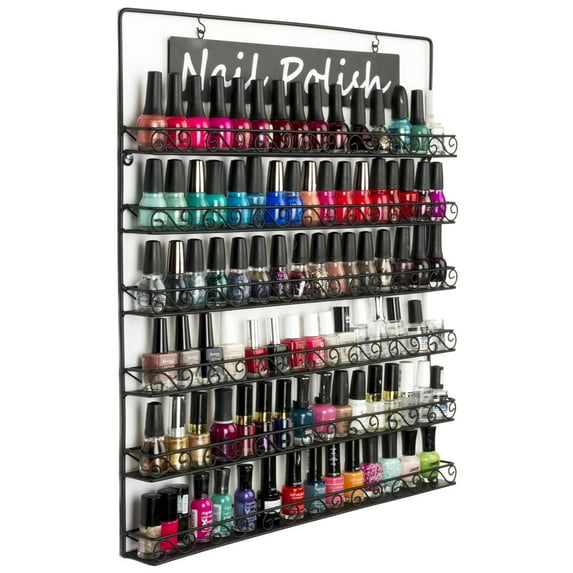 Nail Polish Wall Rack Organizer, 6 Shelf,Holds Up To 102 Bottles (Gloss Black Steel) (NAILWM6BK)