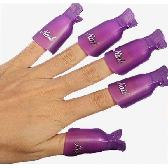 Nail Remover Clip Set Nail Art Soak Off Cap 10 Pcs Acrylic Nail Reusable Professional Plastic Acrylic Uv Gel Polish Remover Wrap Cleaner Clip Cap Tool (Purple)