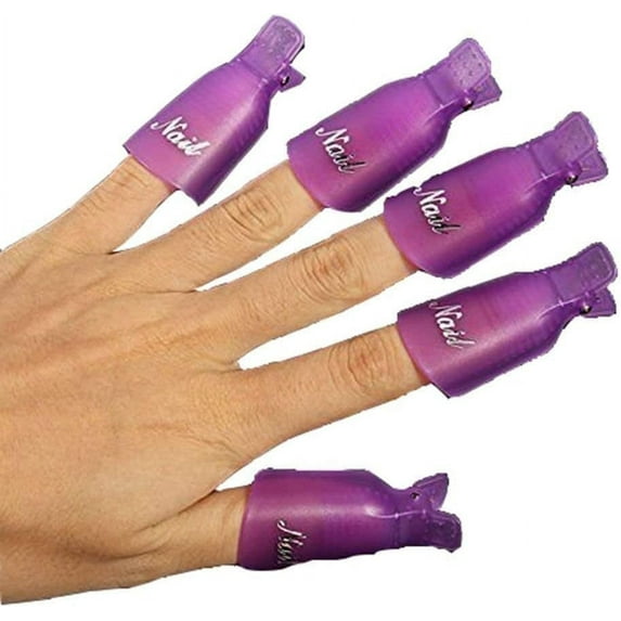 Nail Remover Clip Set Nail Art Soak Off Cap 10 Pcs Acrylic Nail Reusable Professional Plastic Acrylic Uv Gel Polish Remover Wrap Cleaner Clip Cap Tool (Purple)