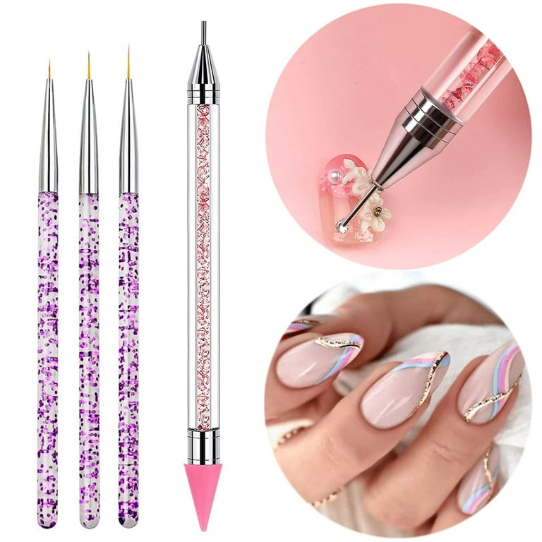 Nail Rhinestone Picker Dotting Tool, 3pcs Nail Art Brushes for Painting  with Different Size, Dual-ended Wax Pen DIY Nail Art Tool With Pink Acrylic  Handle 