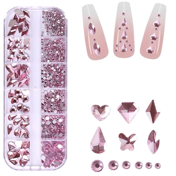 Nail Rhinestones, Nail Art Gems Crafts, Crystals Glass Decorations, Multi Shapes Flatback Nail Gemstones for DIY Craft Makeup Dress-up Manicure Face Clothes Shoes(810 Pcs Pink)