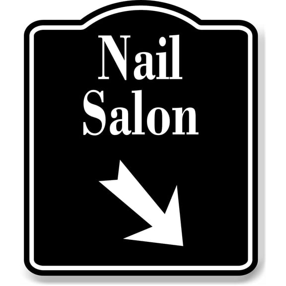 Nail Salon 45 Degree Down Right Arrow BLACK Aluminum Composite Sign, 8.5"x10"