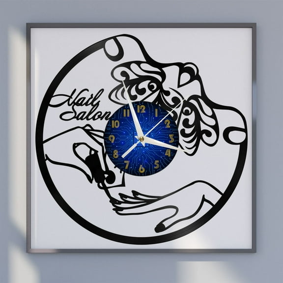 Nail Salon 7 12 Inch Vinyl Record Wall Clock - Silent, Creative, and Unique Clock for Living Room, Entryway, or Bedroom Decor - Perfect Gift Idea(12 inchs B without LED)