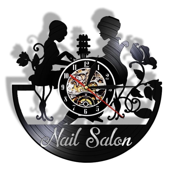 Nail Salon Decorative Art Modern Wall Clock Home Decor Clock Polish Manicure Pedicure Business Vinyl Record Salon Wall Clock Without LED