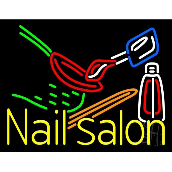 Nail Salon Logo LED Neon Sign 15 x 19 - inches, Black Square Cut Acrylic Backing, with Dimmer - Bright and Premium built indoor LED Neon Sign for Defence Force.
