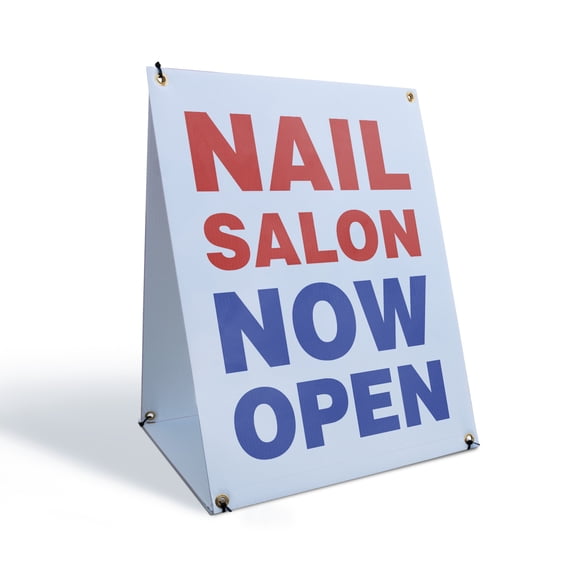 Nail Salon Now Open Sidewalk Sign 24 Inch x 36 Inch A-Frame Images On Both Sides | Grand Opening, Walk-Ins Welcome, Professional Services | Made in USA