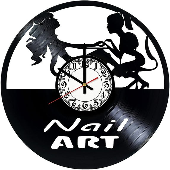 Nail Salon Vintage Black Vinyl Record Wall Clock Wall Art 3D Modern Design Office Bar Room Home Decor Gift