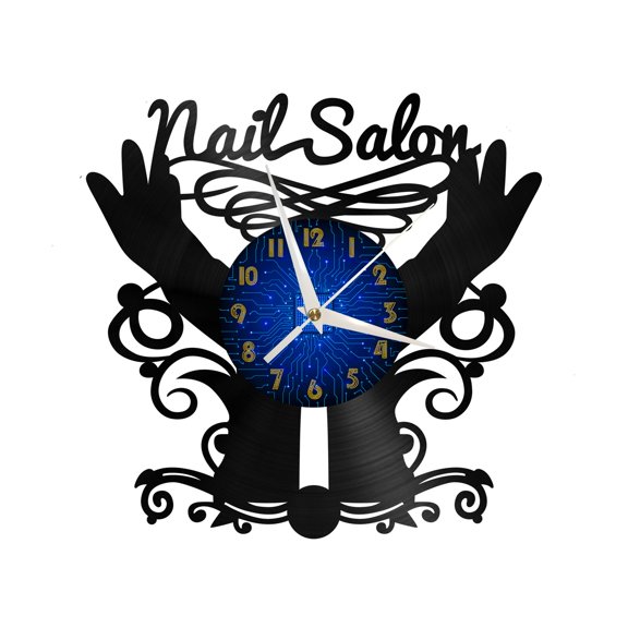 Nail Salon Vinyl Record Wall Clock for Kitchen Wall Decor Wall Art Gift for Lover Gift Idea for a Best Friend(B)