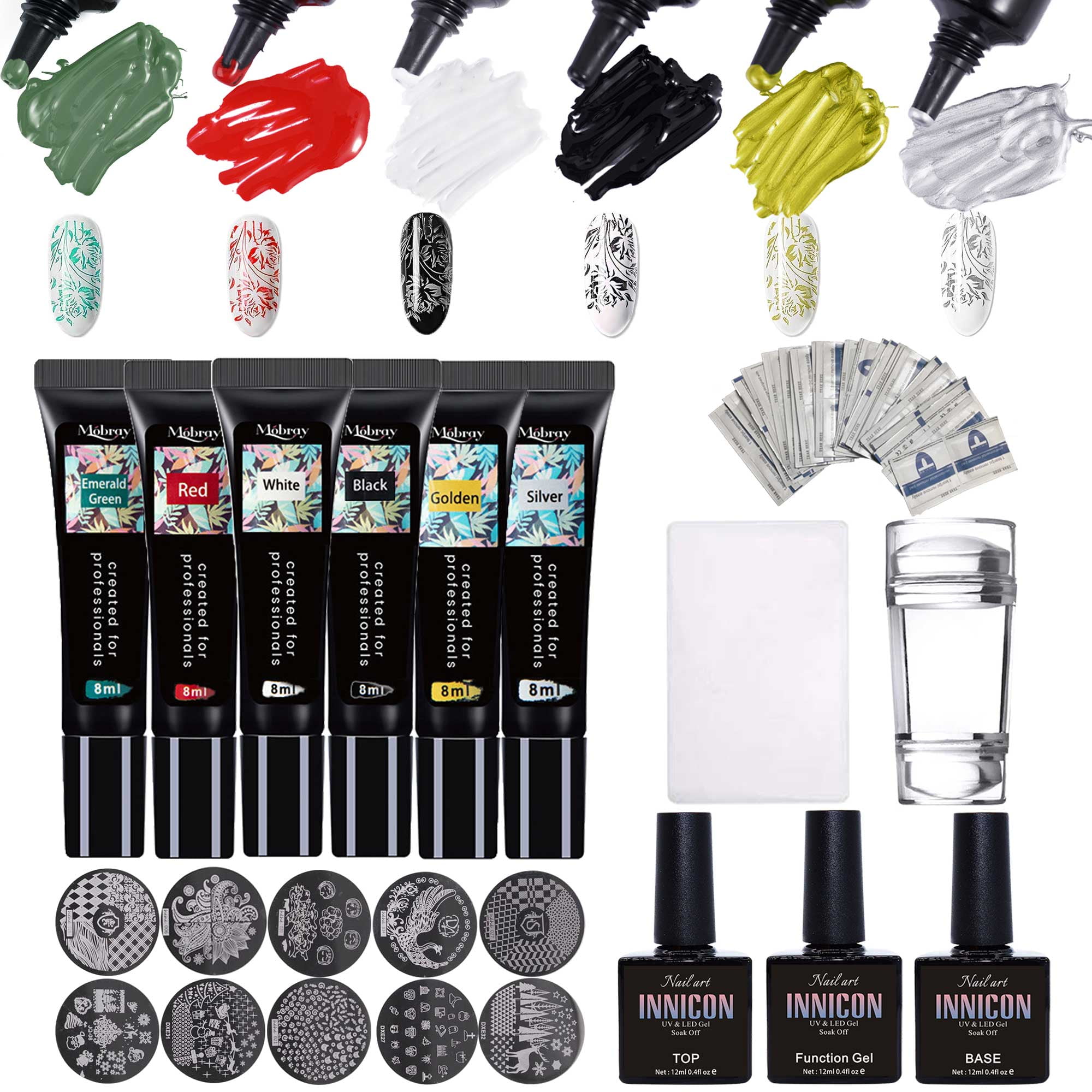 Nail Stamper Kit with Stamping Polish, Nail Stamping Gel Polish Set Nail Print Stamper Tool Nail Stamping Plate Stamp Nail Stamp Polish Gel Paint For Nails Art Printing UV Nail Polish