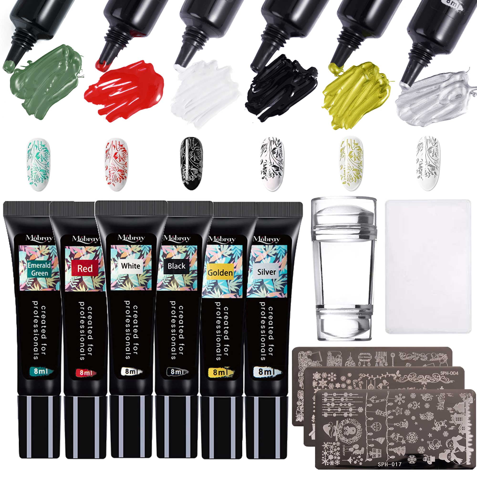 Nail Stamper Kit with Stamping Polish, Nail Stamping Gel Polish Set Nail Print Stamper Tool Nail Stamping Plate Stamp Nail Stamp Polish Gel Paint For Nails Art Printing UV Nail Polish