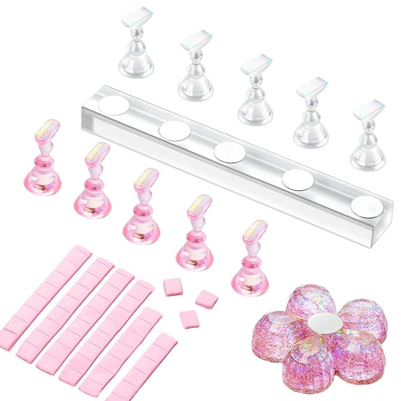 Nail Stand for Press On Nails Display Practice Art Painting Magnetic Fake Nail Holder for Painting Nails Stand for False Nail Designs with Reusable Putty for Home DIY Beginner Salon Supplies