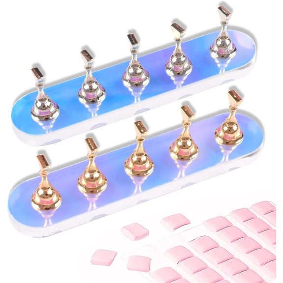 Nail Stand for Press on, 2 Set Aurora Nail Holder for Painting Nails Press on Nail Stands with 96 Pcs Reusable Sticky Putty for Nail Art Display Home & Salon Use