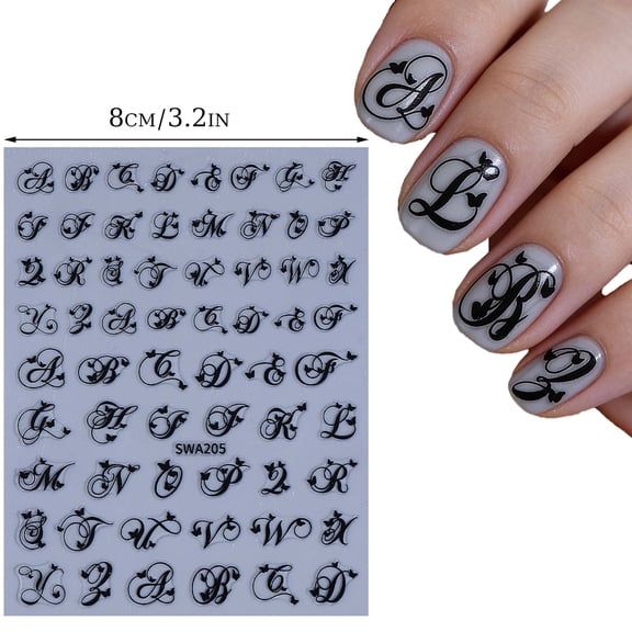 Nail Stickers 3D Alphabet Stereoscopic Embossed Letters Self-Adhesive Decorations