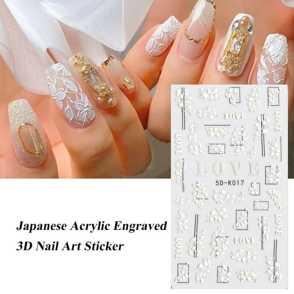 Nail Stickers 3D Embossed Flower Decals Self- Floral Supplies for Acrylic Nail Designs