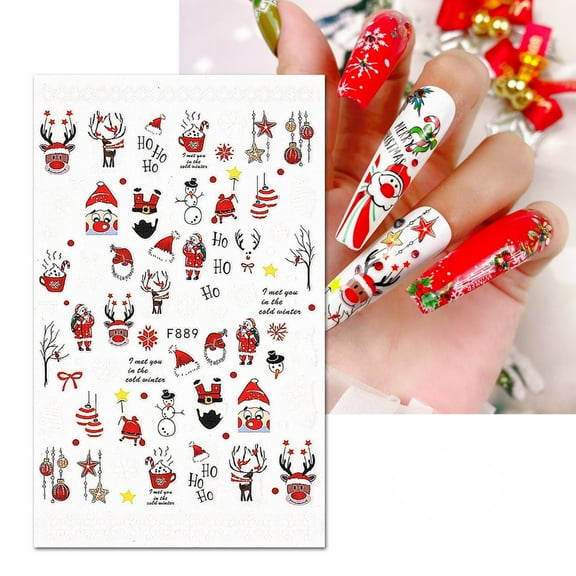 Nail Stickers Christmas Nail Sticker Cute Santa Snowflake Snowman Boots Hat Candy Tree for Festive Holiday Decoration