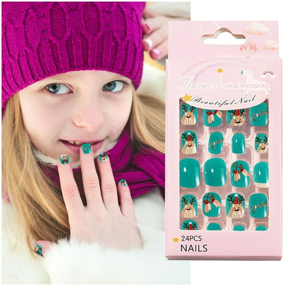 Nail Stickers Cute Christmas Nail for Children 24pc Pack Wearable Festive for Kids Holiday Manicure Decorations 24PCS