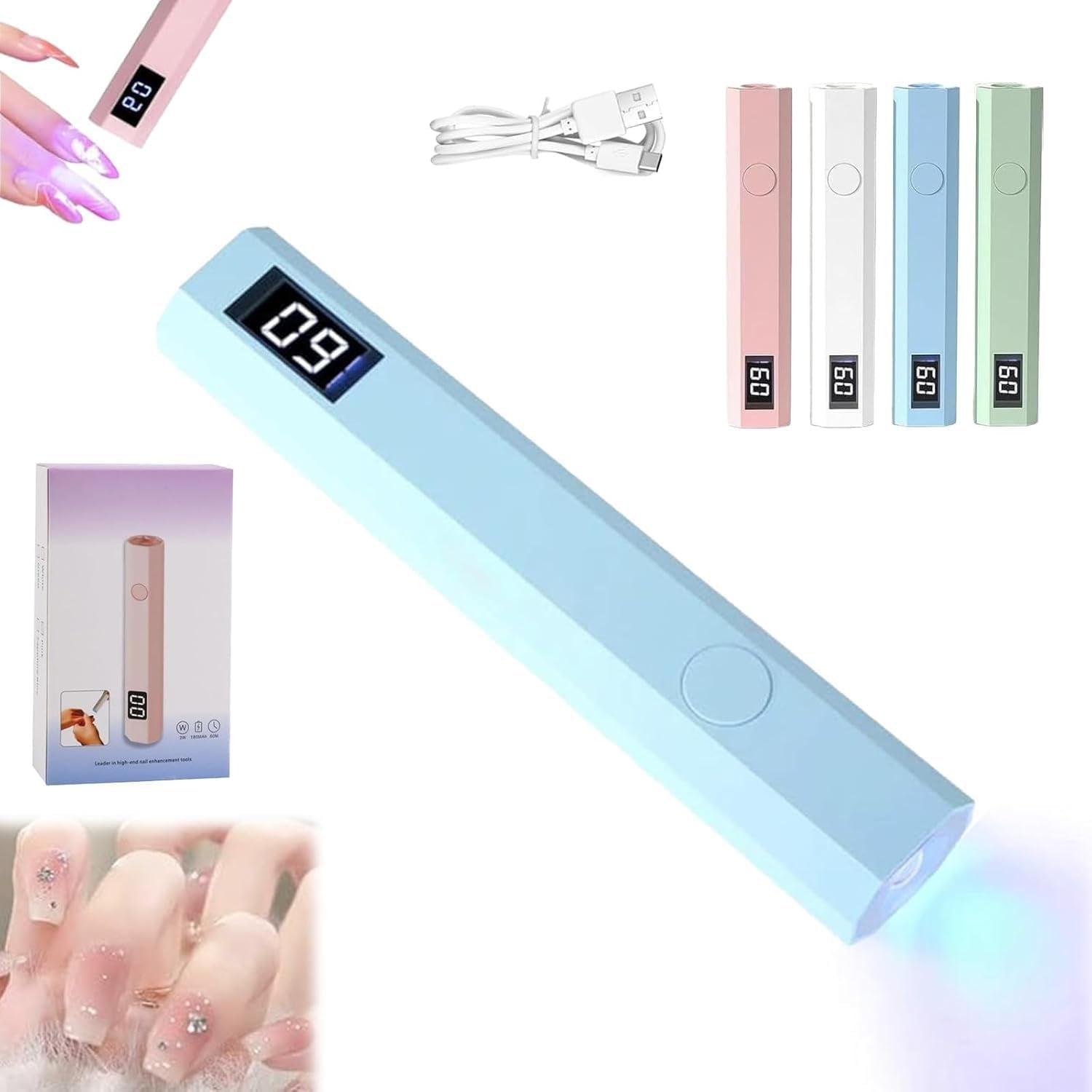 Nail Stickers Finger Nails Uv Light, Nail Stickers Kit with Uv Light, Portable Mini Nail Lamp, Rechargeable Display Nail Dryer, Two-Speed Timer Gel Nail Lamp, Suitable for Home Salon Use