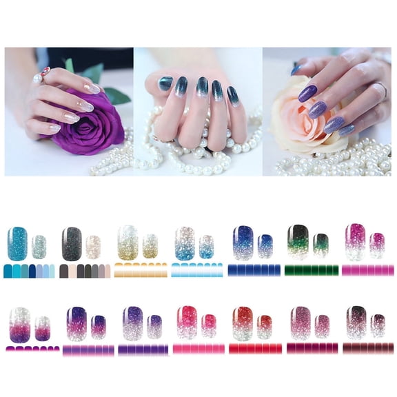 Nail Stickers Gradient Color Decal Wraps Self- Glitter Sheets for Full Set with 14 Designs 14PCS