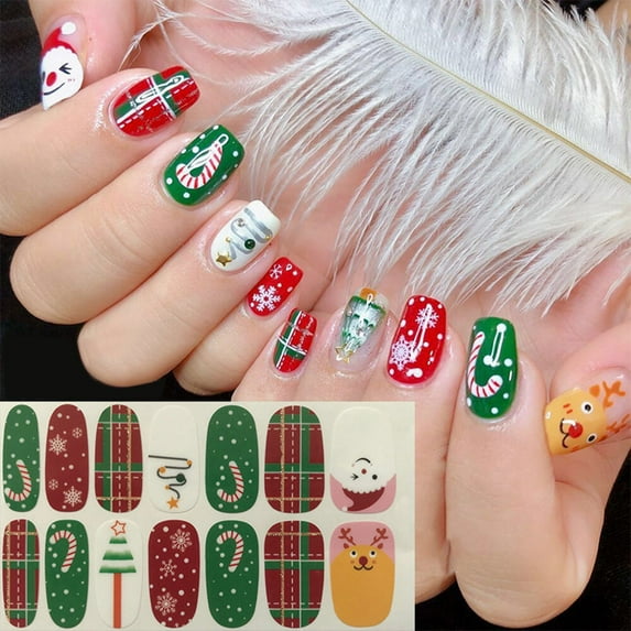 Nail Stickers Manicure Wraps Design Christmas Polish Kits - 14 Full Glitter Sheets for Stunning