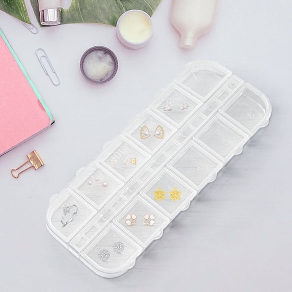 Nail Storage Box, Art Organizer, 12 Compartment Transparent Empty Box for Rhinestones Glitter, Portable Jewelry Case, 1 Count