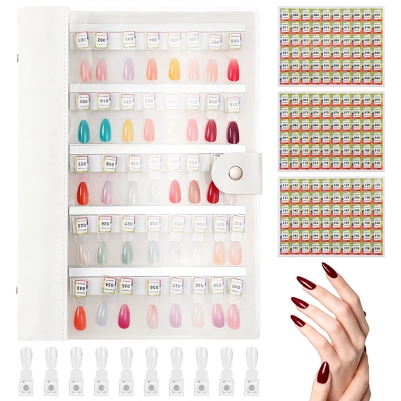 Nail Swatch Book With 180 Colors, Organizer Storage Featuring Transparent Tips For Gel Polish Showing, False Nail Tips, Salon Nail Art Color Chart, 11 X 8.1 In, Robust Attachment Force
