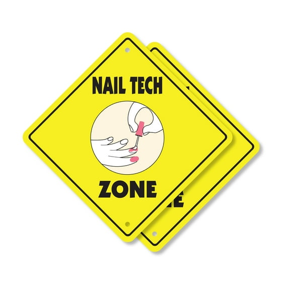 Nail Tech (2 Pack) Plastic Crossing Sign - 10 Inch X 10 Inch Xing Sign Gift Beauty Salon Nails Professional Art Decor Polish Stylist Fun Spa Design